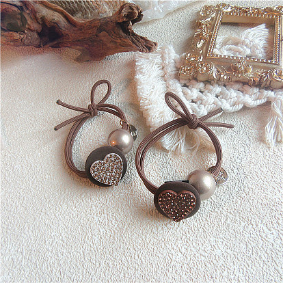 Chic Double-Layered Knot Elastic Hair Tie with Rhinestone Ball for Women