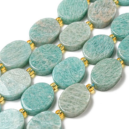 Natural Amazonite Beads Strands, with Seed Beads, Flat Oval