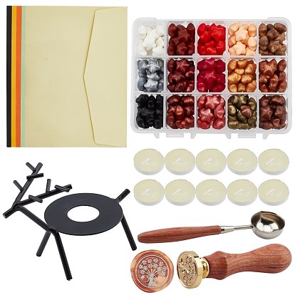 DIY Stamp Making Kits, Including Sealing Wax Particles, Colored Blank Mini Paper Envelopes, Iron Wax Furnace, Iron Wax Sticks Melting Spoon, Brass Wax Seal Stamp, Candle
