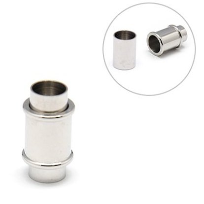304 Stainless Steel Magnetic Clasps with Glue-in Ends, Column, 18x9mm, Hole: 6mm