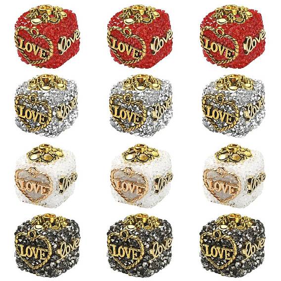 12шт. 4 цвета непрозрачные акриловые и сплавные бусины, куб и любовь