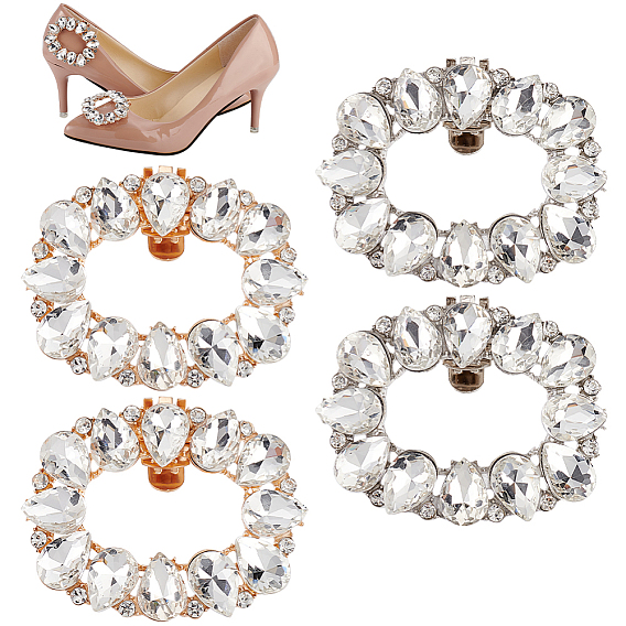 4 шт 2 цвета цинковый сплав кристалл горный хрусталь украшение для обуви, съемный зажим для пряжки для обуви, прямоугольные