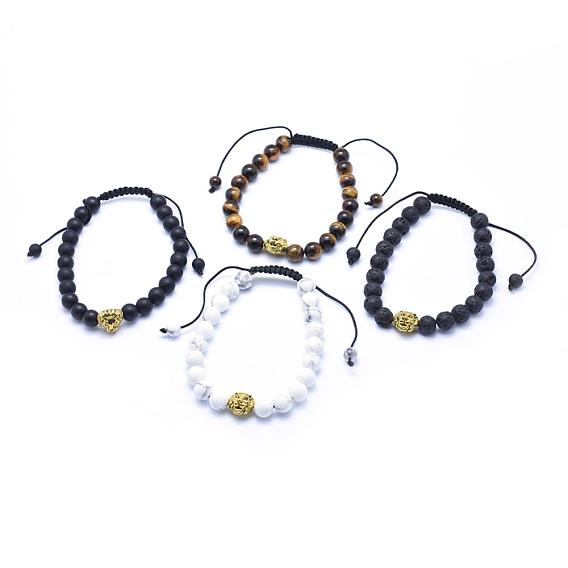 Браслеты из нейлонового шнура с бусинами, с бусинами из сплава, драгоценный камень бисер / стеклянные бусины, гладкая поверхность и матирование