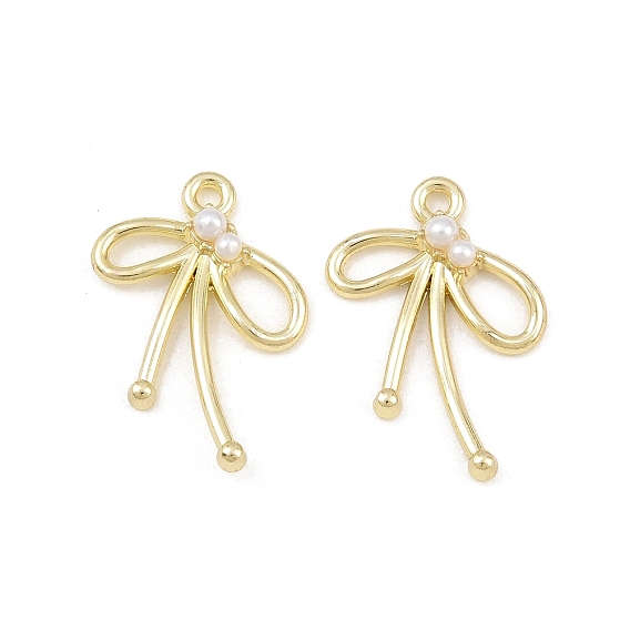 Alloy with ABS Plastic Imitation Pearl Pendants, Bowknot Charms, Rack Plating