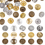 60шт. 15 стили 1-отверстие пуговицы из сплава на хвостовике, плоские круглые с цветком