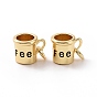 Rack Plating Brass Enamel Charms, with Jump Ring, Long-Lasting Plated, Cadmium Free & Lead Free, Real 18K Gold Plated, Cup with Word Coffee