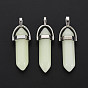 Synthetic Fluorite Double Terminated Pointed Pendants, with Platinum Plated Brass Findings, Bullet