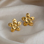 304 Stainless Steel Stud Earrings for Women, Flower, PVD Vacuum Plating