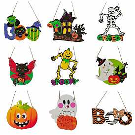 Halloween Cat/Skeleton/Ghost/Pumpkin/Word Hanging Pendant Decoration, with Hemp Rope, for Home Door Wall Decorative Props