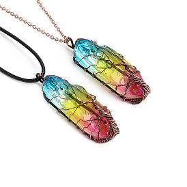 Colorful Crystal Pendant with Gold-Plated Tree of Life Stone Necklace for DIY Vintage European and American Style Jewelry