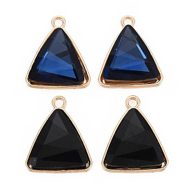 Faceted Glass Pendants, with Alloy Open Back Settings, Triangle, Cadmium Free & Lead Free, Light Gold