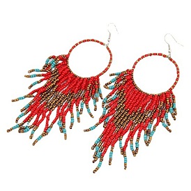 Bohemian Style Tassel Pendant Earrings with Beads for Women