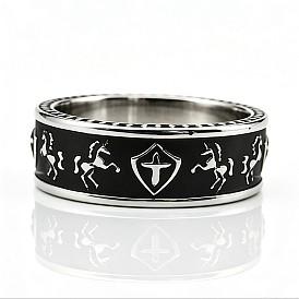304 Stainless Steel Finger Rings for Men, Horse with Cross