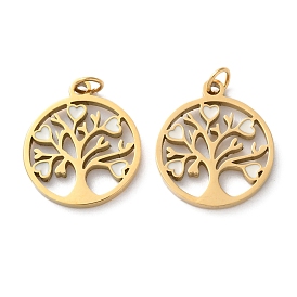 Ионное покрытие (ip) 304 подвески из нержавеющей стали с эмалью, с целью перехода в кольце, плоская круглая с подвеской дерево жизни