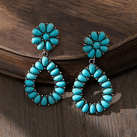 Retro old-fashioned peacock blue turquoise earrings women's design sense holiday style exaggerated earrings trend