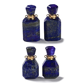 Pendentifs de bouteille de parfum à facettes en lapis-lazuli naturel, avec les accessoires en acier inoxydable de ton d'or, breloque diffuseur d'huiles essentielles, pour la fabrication de bijoux