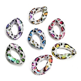 UV Plating Printed Opaque Acrylic Beads, Large Hole Beads, Iridescent, Twist with Leopard Print