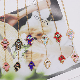 Handmade Miyuki Beaded Eye Necklace with Ethnic Palm Pattern for Women
