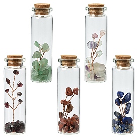 5 piezas 5 estilos de chips de piedras preciosas para bonsái en botellas de vidrio de columna para pedir deseos, plantas artificiales en miniatura, para decoración de exhibición en el hogar
