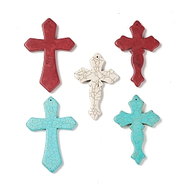 Synthetic Howlite Pendants, Mixed Dyed and Undyed, Mixed Cross Charms