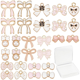 SUNNYCLUE 56Pcs 14 Style Alloy Enamel Charms, with ABS Plastic Imitation Pearl, with Crystal Rhinestone, Light Gold, Mixed Bowknot
