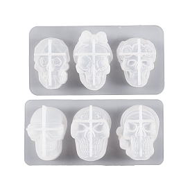Halloween Theme Skull DIY Statue Silicone Molds, Portrait Sculpture Resin Casting Molds, for UV Resin, Epoxy Resin Craft Making
