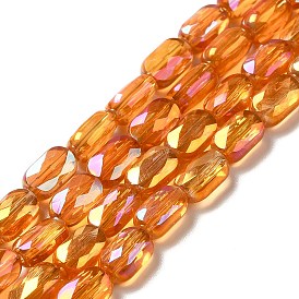 Transparent Electroplate Glass Beads Strands, Full Rainbow Plated, Faceted, Oval