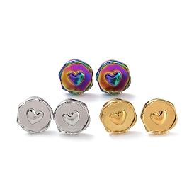 Ion Plating(IP) 304 Stainless Steel Flat Round with Heart Ear Studs for Women
