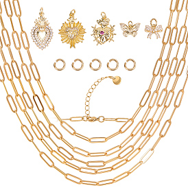 Наборы для изготовления ожерелий своими руками, включает 304 цепочку из нержавеющей стали, подвески из латуни с микропаве из прозрачных кубических цирконий смешанной формы, открытые кольца прыжок