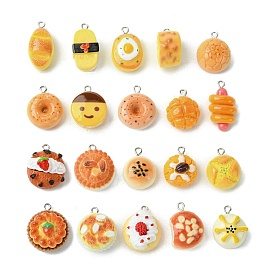 Opaque Resin Pendants, Imitation Bread Charms, with Platinum Plated Iron Loops, Mixed Shapes