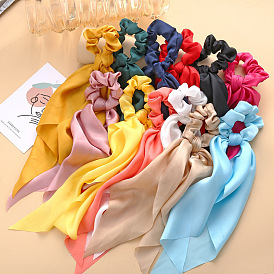 Silk Scrunchie Hair Ties for Women with Satin Ribbon, Solid Color Headband and Ponytail Holder