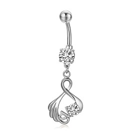 Piercing Jewelry, Brass Cubic Zirciona Navel Ring, Belly Rings, with 304 Stainless Steel Bar, Lead Free & Cadmium Free
