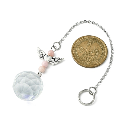 Glass Round Pendant Decorations, with Angel Gemstone & Alloy Link, for Home Decorations