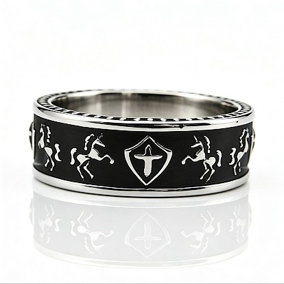 304 Stainless Steel Finger Rings for Men, Horse with Cross