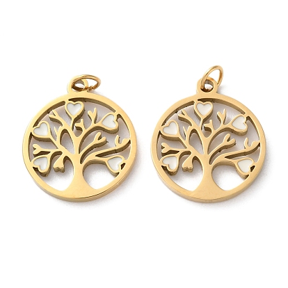 Ионное покрытие (ip) 304 подвески из нержавеющей стали с эмалью, с целью перехода в кольце, плоская круглая с подвеской дерево жизни