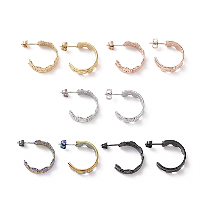 304 Stainless Steel Flat Round Wrap Stud Earrings, Half Hoop Earrings for Women