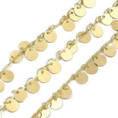 Латунные цепи с покрытием стойки, с плоскими круглыми прелести, долговечный, без никеля , пайки, с катушкой