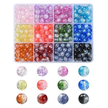 360Pcs 12 Colors Transparent Crackle Baking Painted Glass Beads Strands, Imitation Opalite, Round