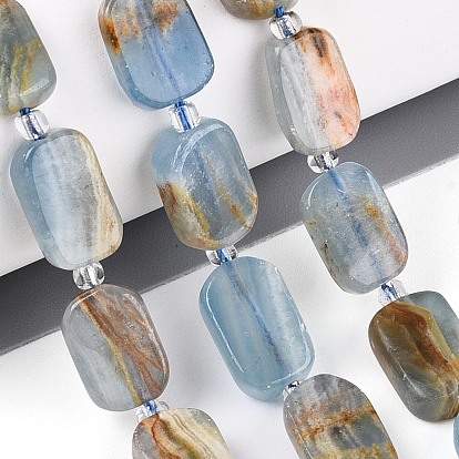 Нити из натурального голубого кальцита, с бисером, прямоугольные