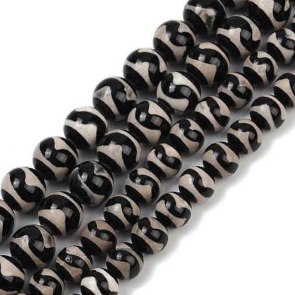Тибетского стиля DZI бисер нитей, природных бисера агат, круглые, окрашенная и подогревом, чёрные