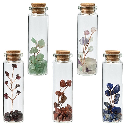5 piezas 5 estilos de chips de piedras preciosas para bonsái en botellas de vidrio de columna para pedir deseos, plantas artificiales en miniatura, para decoración de exhibición en el hogar