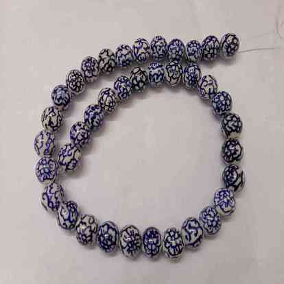 Ручной синий и белый шарики фарфора, круглая с цветком