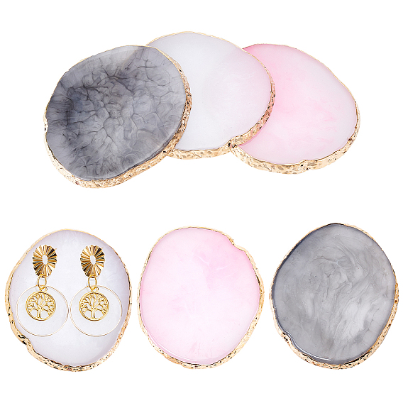 6Pcs 3 Colors Oval Resin Palette, with Gold Covered Edge, Nail Art Tool