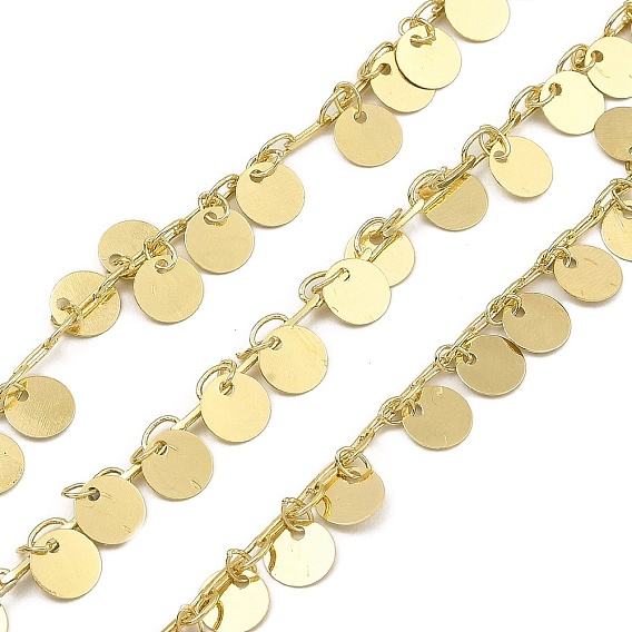 Латунные цепи с покрытием стойки, с плоскими круглыми прелести, долговечный, без никеля , пайки, с катушкой