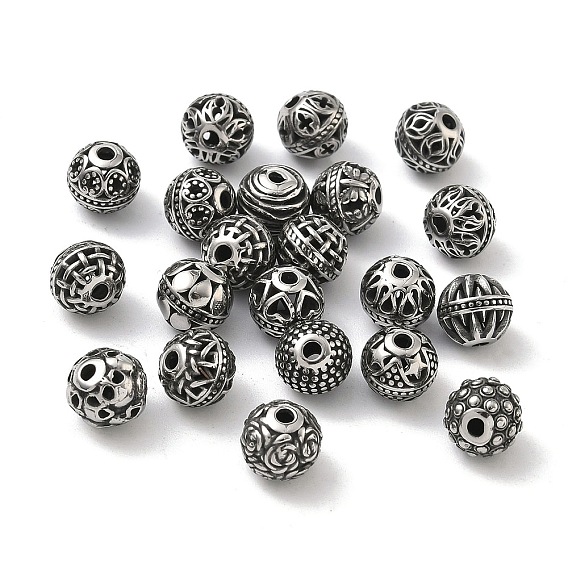 Ретро 316 хирургические бусины из нержавеющей стали, круглые, ручная полировка