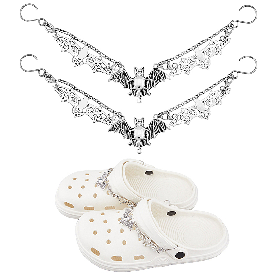 Цепочка для украшения обуви из сплава «летучая мышь», с S-образными застежками из нержавеющей стали и железными витыми цепями