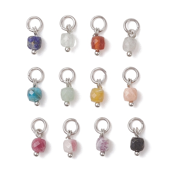 Подвески-кубы из натуральных смешанных драгоценных камней, цвет нержавеющей стали, смешанные окрашенные и неокрашенные