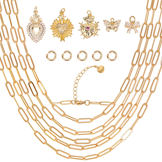 Наборы для изготовления ожерелий своими руками, включает 304 цепочку из нержавеющей стали, подвески из латуни с микропаве из прозрачных кубических цирконий смешанной формы, открытые кольца прыжок