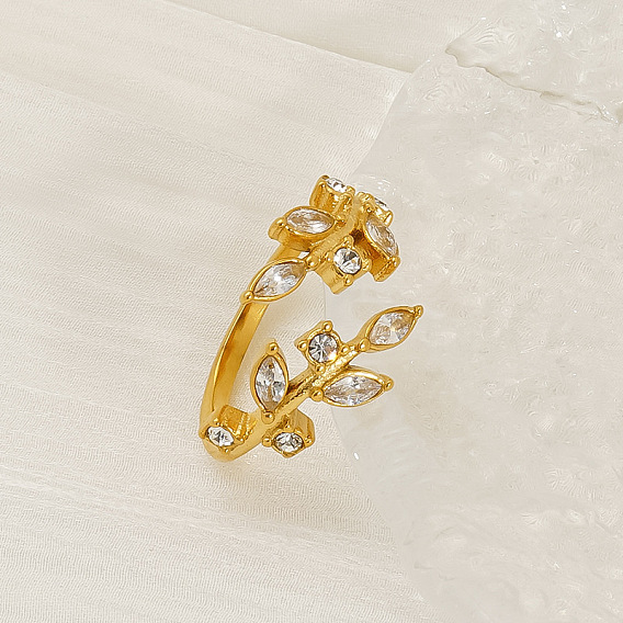 304 Кольца-манжеты из нержавеющей стали с микропаве из кубического циркония и стразами, золотые, для женщин