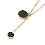 Collier lariat pendentif rond plat coquillage synthétique noir, placage ionique (ip) 304 bijoux en acier inoxydable pour femmes